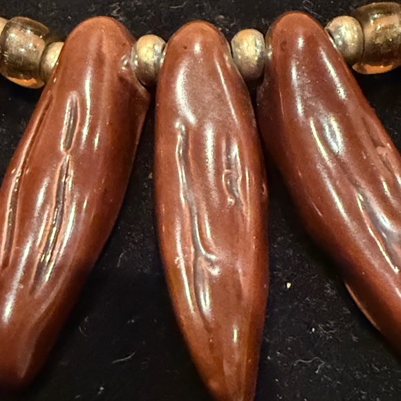 Brown and Gold Toned Mixed Material Choker Necklace - Picture 9 of 14